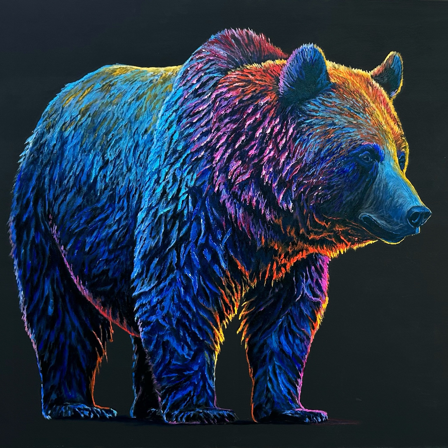 Vibrantly coloured original grizzly bear painting by Canadian artist Graham Watts
